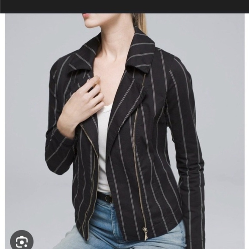 WHBM WHITE HOUSE BLACK MARKET SIZE 8 STRIPED MOTO BLAZER JACKET